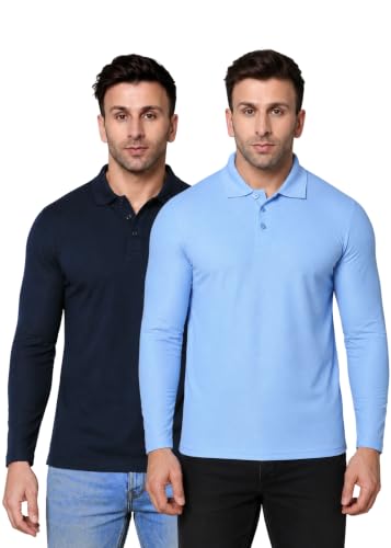 Image of INKKR Full Sleeve Men's Solid Polo Neck T-Shirt Combo