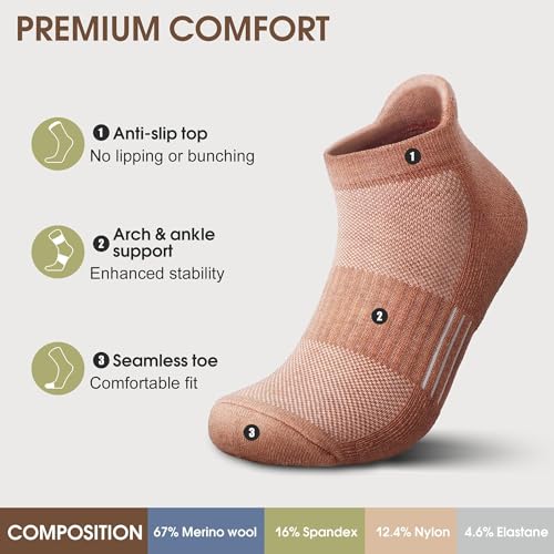 Image of innotree Merino Wool Hiking Socks for Women Quarter Ankle Crew Thermal Cushion Moisture Wicking Socks,5 Pairs