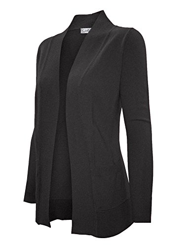 Image of Cielo Women's Solid Basic Open Front Pockets Knit Sweater Cardigan