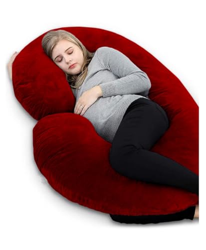 Image of C-Shaped Sleeping Pregnancy Pillow| Removable Velvet Covers| PregnoCare Fibres| Baby Shower Gift, Maternity, Nursing| Full Body Soft-Support Bump, Head, Back, Shoulder, Hips, Legs and Belly (Red)