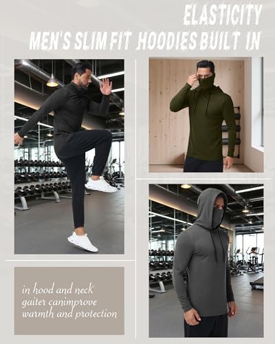 Image of August Alley 3 Pack Men's Sports Hoodies with Mask Compression Long Sleeve Thermal Shirts Base Layer Tees Running Pullover