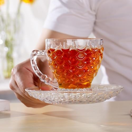 Image of Premium Classic Glass Tea Cup and Saucer - 180 ML, for Coffee, Green Tea, Herbal Tea, Lemon Tea More (6 Cup and 6 Saucer Set)