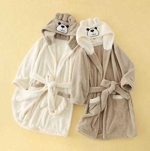 Image of DIVYAM Unisex Kids Bathrobe for 6-12 Years - 425 GSM Double Sided Soft Fleece Coral Velvet Material | Brown Hooded with White Bear | Lightweight & Quick Dry | Ideal for Bath, Pool & Beach