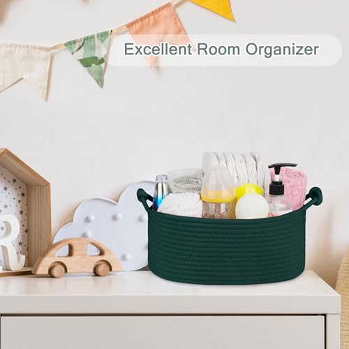 Image of COMSE Small Gift Basket Empty with Bag & Ribbons, Solid Dark Green