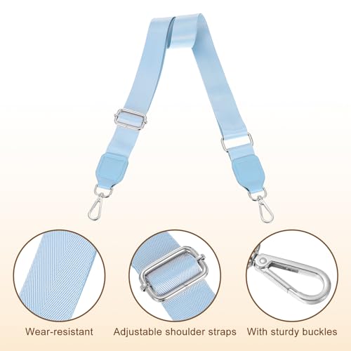 Image of uxcell Wide Shoulder Strap, 3.8cm Adjustable Purse Strap Replacement Crossbody Strap for Shoulder Bag Handbag, Sky Blue, Silver Square Mouth Buckle