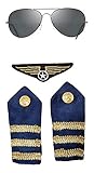 pilotenbrille gold schwarz Wählen Sie je nach Vorrat zwischen der Pilotenmütze oder dem 3-tlg. Set und vervollständigen Sie Ihr Kostüm als Pilot oder Flugzeugkapitän zu Fasching, Beruf Mottoparty oder Junggesellenabschied