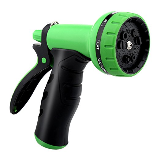 GDEALER Garden Hose Nozzle 9 Pattern Hand Spray Nozzle Heavy Duty Hand Free Clip High Pressure Water Hose Nozzle for Watering Plants, Car Wash and Showering Pets with 2 Extra Rubber Gaskets