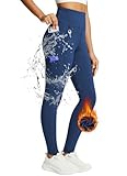 baleaf Damen Fleece gefütterte Leggings Wasserabweisend Hohe Taille Wanderleggings Thermo Leggings Fahrradhose Laufhose mit Reißverschlusstaschen Seeblau L