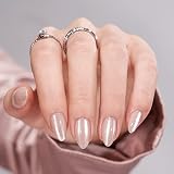Press On Nails Almond - BTArtbox Soft Gel Fake Nail with Nail Glue, Reusable Opaque Short Stick On N