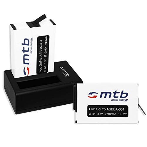 2 Batterie + Caricabatteria doppio USB per GoPro Fusion sostituisce ASBBA-001-2710 mAh - 3.85V - Li-Ion - Cavo USB micro incluso