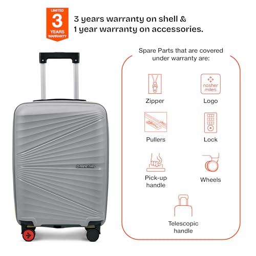 Image of Nasher Miles Golden Gate Hard-Sided Polypropylene Cabin Luggage 20 inch | 55cm | 8 Wheels Small Trolley Bag for Travel | Suitcase (Grey & Yellow)