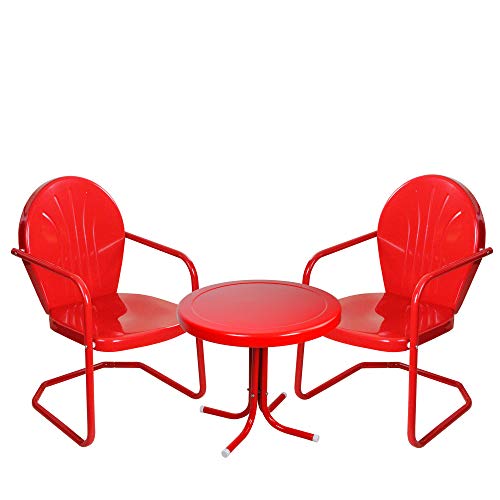 Northlight 3-Piece Retro Metal Tulip Chairs and Side Table Outdoor Set, Red