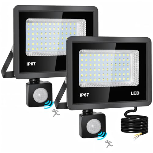 Indmird 30W Foco LED con Sensor Movimiento   2 Piezas 3000LM Luz Exterior con sensor de movimiento Blanco Frío 6500K IP67 Impermeable Proyector led Exterior para Patio, Jardín, Garaje, Fábrica