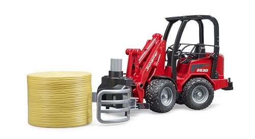 bruder 2192 Schäffer Hoflader 2630 mit Ballengreifzange und einem Rundballen, Mehrfarbig