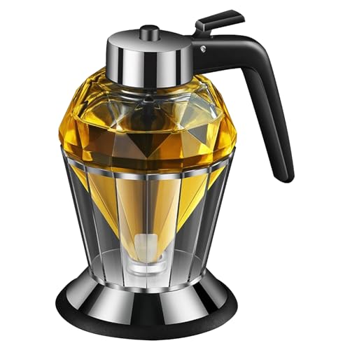 DEARBAG Honigspender aus Glas 200 ml mit Ständer, Dispenser für Sirup, Olivenöl, Essig, Diamantförmige Spenderflasche, Honigtopf, Ahornsirupspender Küchenzubehör