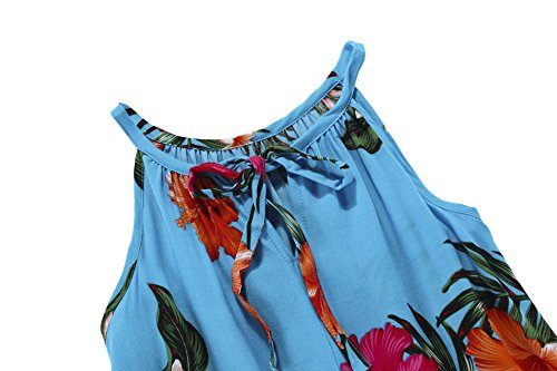 Girl Round Neck Tunic Hawaiian Luau Dress In Turquoise 6 #TOP2