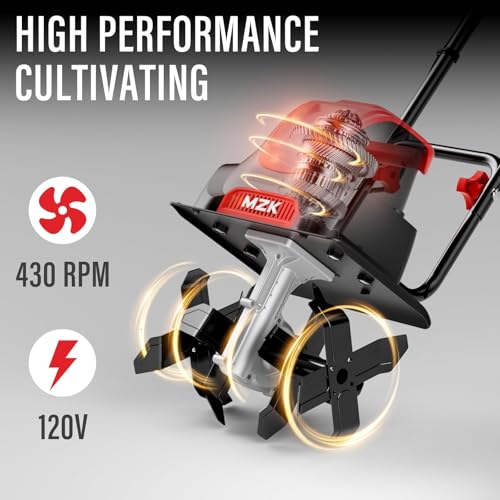 Image of MZK 12-Inch 10.5A Electric Tiller Cultivator,Garden Rototiller 8-Inch Depth