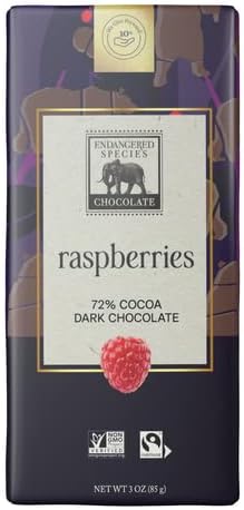 Endangered Species Dark Chocolate Bar with Raspberries (72% cocoa)