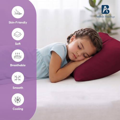 Image of Atiksh Beddings 14x20 Toddler Travel Pillow Cases, Pack of 2, 100% Egyptian Cotton, 600 Thread Count, Zipper Closure, Small Pillowcase for Kids, Daycare, Preschool & Travel, Burgundy