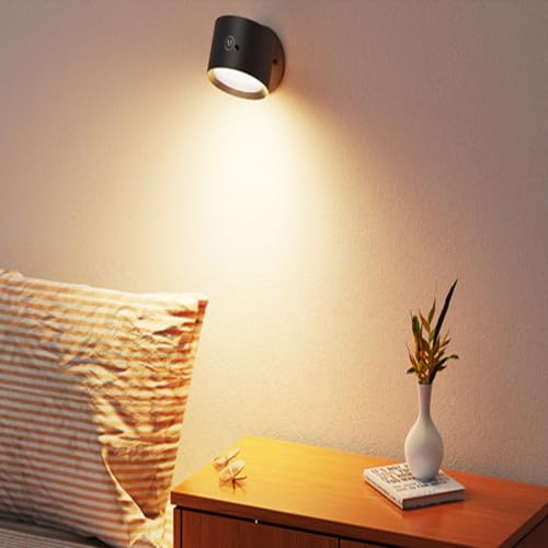 Image of LED Reading Lights, Rechargeable USB Wall Mounted Sconces 3 Color Temperatures, 360 Rotate Magnetic Ball LED Wall Mounted Cordless Lamp for Reading Bedroom Bedside