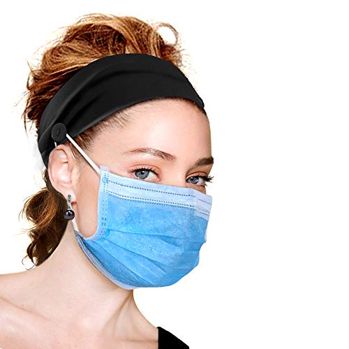 Hanna Roberts Headband With Buttons For Face Masks And Covers, Stretchy And Elastic (Black) #TOP1