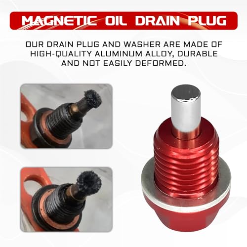 HHirificing M14×1.5 Car Magnetic Oil Drain Plug Removal Tool, Aluminum Alloy Oil Pan Sump Drain Nut Bolt Screw Repair Kit for Most Ford, GM, Hyundai, KIA and Accord, Civic, Pilot, Odyssey(Red)