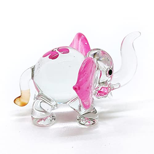 Changthai Design 1½" Tall Pink Elephant Blown Glass Flower Painted Figurine Cute Animals Crystal Miniature Dollhouse Collectible Replica Decor Gifts #TOP6