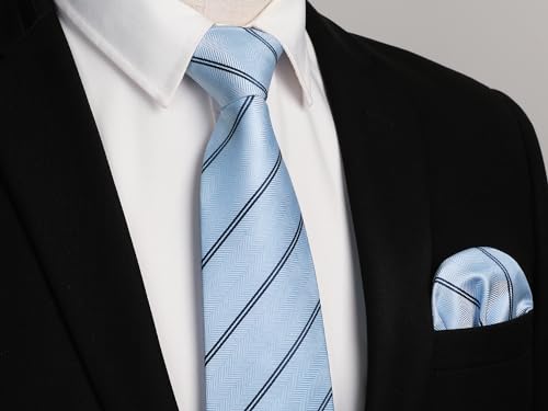 Image of Enlision Mens Ties Stripe Tie and Pocket Square Set Classic Formal Woven Neckties Handkerchief Cufflinks Wedding