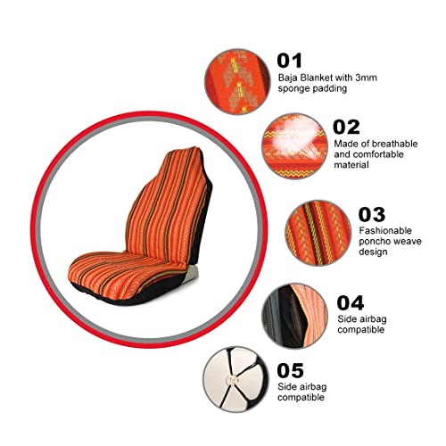 Copap 4Pc Universal Orange Stripe Colorful Front Seat Cover Baja Bucket With Seat-Belt Pad Protect For Car, Suv & Truck (2 Seat Covers+2 Seat Belt Covers) #TOP2