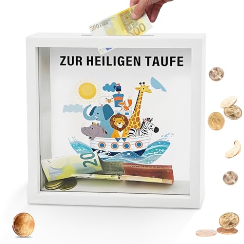 CHENKEE Hucha,Huchas de Madera 3D,Huchas Marco de Fotos,Hucha Creativa Transparente,Regalo de Bautizo para Niñas y Niños,Regalo de Cumpleaños