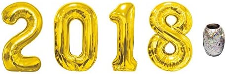 Seasons Treasure Auto Sealing 40" Durable Gold 2018 Graduation Balloons Helium Foil Balloons Party Mylar Number Balloons"2018"Decor Kit with Strings and Straw ("2018" Kit)