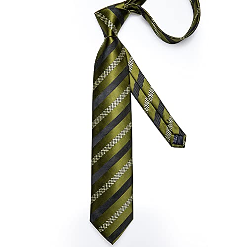 Image of DiBanGu Mens Striped Tie Silk Woven Necktie and Pocket Square Cufflinks Tie Clip Set Wedding Business Formal Gift Tie for Men