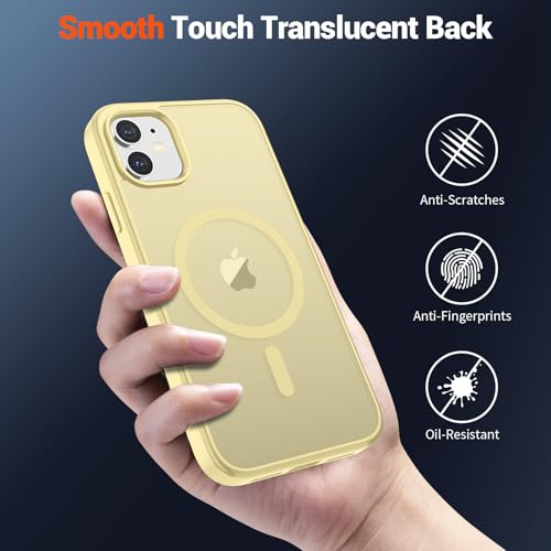 Image of SUPFINE Magnetic for iPhone 12 Mini Case & iPhone 13 Mini Case (Compatible with MagSafe) (Military Grade Drop Protection) Slim Translucent Matte Shockproof Phone Cover,Buttercream Yellow