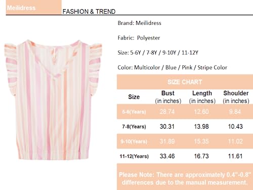 Meilidress Kids Girl's V Neck Ruffle Sleeve Tops Plaid T-Shirt Blouse Pullover 5-12 Years Blue #TOP6