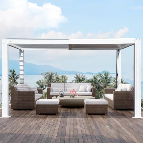 Domi 12x16FT Louvered Pergola Aluminum Structure Outdoor Pergola with Adjustable Roof Patio Pergola for Backyard Garden, White