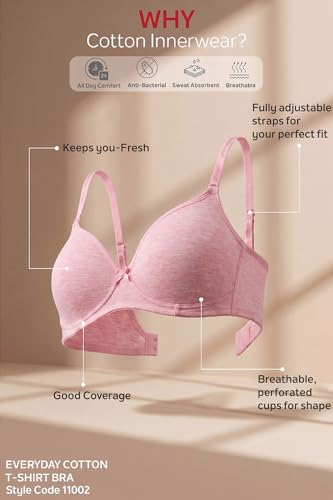 Image of Van Heusen Women's Cotton T-Shirt Bra|16 Hour Comfort|Everyday Bra|Breathable Perforated Cups|Anti Bacterial Tech|Sweat Absorbent|Padded|Wireless|Coverage|No Slip Soft Straps|Detachable Straps