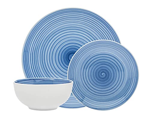 Dinnerware Set Spiral Blue Porcelain Dinner Salad Plate Soup Bowl - 12 Piece Set #TOP17