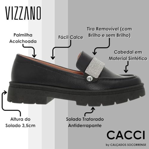 Sapato Feminino Loafer Slip On Brilho Tiras Vizzano 1422.102