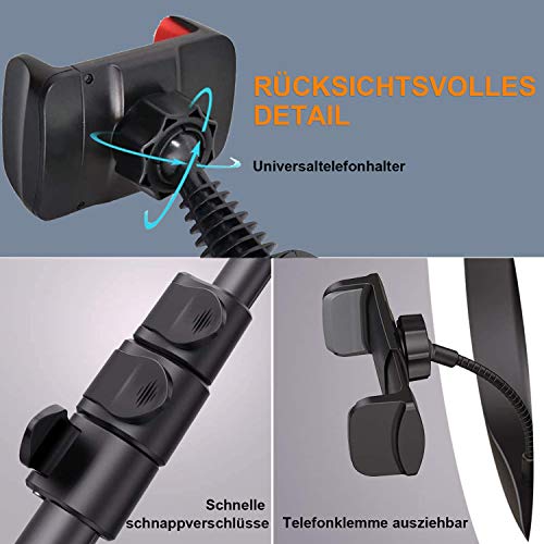 LED Ringlicht mit Stativ Handy,10" Selfie Ringleuchte mit 63" Stativ Bluetooth Fernbedienung USB-betrieben 3 Farbe &10 Helligkeitsstufen,Ringleuchte für YouTube, Tiktok,Live-Stream,Makeup – Bild 7