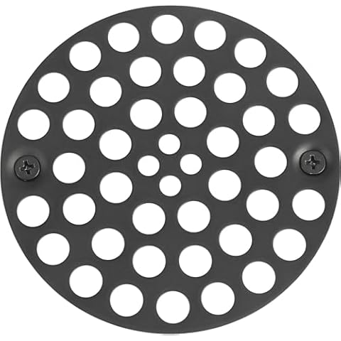 LXLOTUS 4" Black Screw-in Shower Strainer - 3-⅜” Screw Hole Spacing - 4 Inch OD Drain Cover - Solid Brass - Professional Grade and Lasting Durability - Matte Black Grate - Screws Included Cover