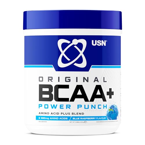 USN Power Punch BCAA Amino Acids Powder, Blue Raspberry Flavour - 400g, Vegan BCAA Powder, Vitamin B6 & No Sugar, Pre Workout & Intra Workout Energy Drink & Dietary Supplement to Maximise Performance