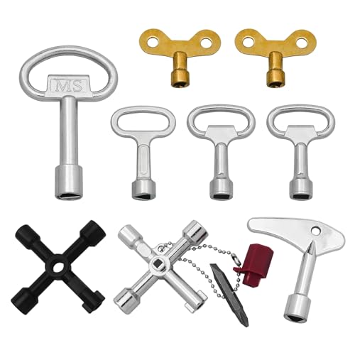 wlsvega Jeu de 9 PièCes Cle Purge Radiateur - Clé Triangle - Cle Carre - Polyvalent,Adapté Aux Radiateurs,Aux SystèMes de Chauffage,Aux Vannes Thermostatiques,Au Bricolage et Aux Travaux D'Entretien