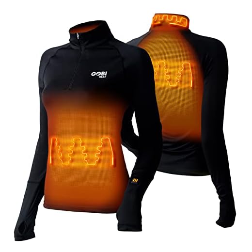 Basecamp Women’s Heated Base Layer Shirt - 8 Hours of Heat | 3 Heat Zones | with Battery & Charger | Machine Washable | All Day Warmth Onyx