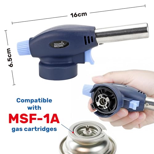 Blow Torch with 4 Butane Gas Bottles - for Camping, Cooking, Kitchen, BBQ, Desserts, Creme Brulee | Refillable Flamethrower Welding Refill Auto Ignition Soldering Weed Burning Blowtorch Lighter - Image 6