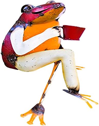 Plow & Hearth 52339 Recycled Metal Coffee Frog Sculpture Yard and Garden Art, 11.5" x 9" x 15"