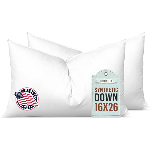 Image of Pillowflex Synthetic Down Pillow Insert 16x26 in - Karate Chop Pillow | Set of 2 - Large Rectangle Sham Forms, Plush Polyester Cotton Blend, Cloud-Like Comfort, Clump-Resistant Fill, Smooth Finish
