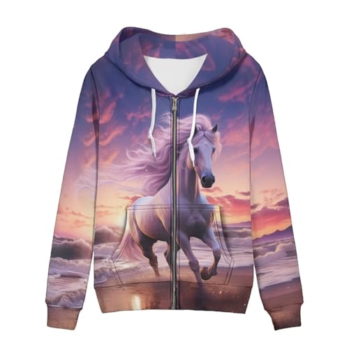 YEXIATODO Felpa casual con cappuccio da donna con cerniera e tasca, Cavallo Fantasy Viola, Medium