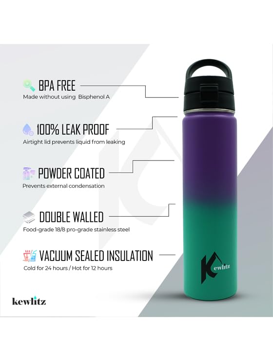 Image of Insulated Stainless Steel Water Bottle 24oz (Purple Magic) - Double Wall Vacuum Wide Mouth Water Bottles with Carrying Lid - BPA Free Leak-Proof Flask for School, Sports & Travel