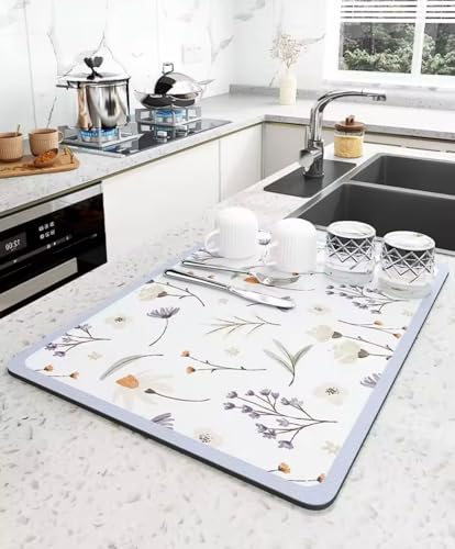 Image of HomeCloud Dish Drying Mat for Kitchen Counter - Super Absorbent, Non-Slip & Heat-Resistant - Quick Dry Rack Pad for Dishes, Utensils, Coffee Maker - Stain-Hiding Design (Camellia Purple, 40x50cm)