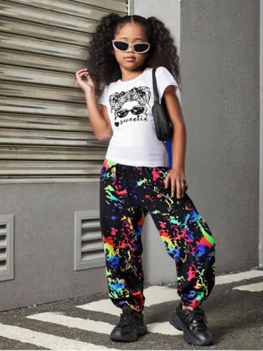 Image of Tween Girl Clothes 2 Piece Outfit Summer Short Sleeve Top + Jogger Pants Spring Fall Clothing Set Size 4-14 Years